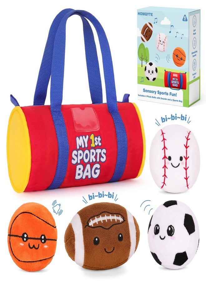 HOMQYTE My 1st Sports Bag Plush Toy Playset with Soft Stuffed Balls, Basketball Baseball Football Soccer Ball Plush, Sensory Baby Toys for Toddlers Boys Girls (Sports Bag) - Image 2